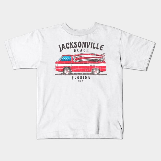 Jacksonville Beach, Florida Patriotic Surf Van Kids T-Shirt by Contentarama